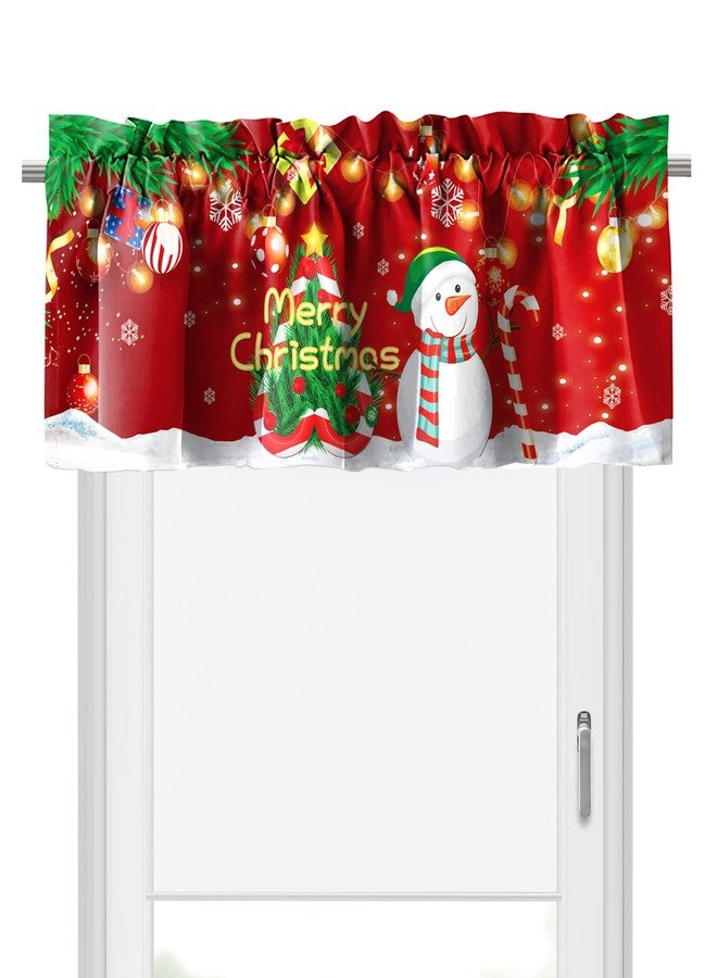 Deztibos Christmas Tree and Snowman Kitchen Window Valances Merry Christmas Candy Stick Home Window Treatment Topper Decoration with Rod Pocket Ball Ornaments Short Curtains 52x18inch - Image 1